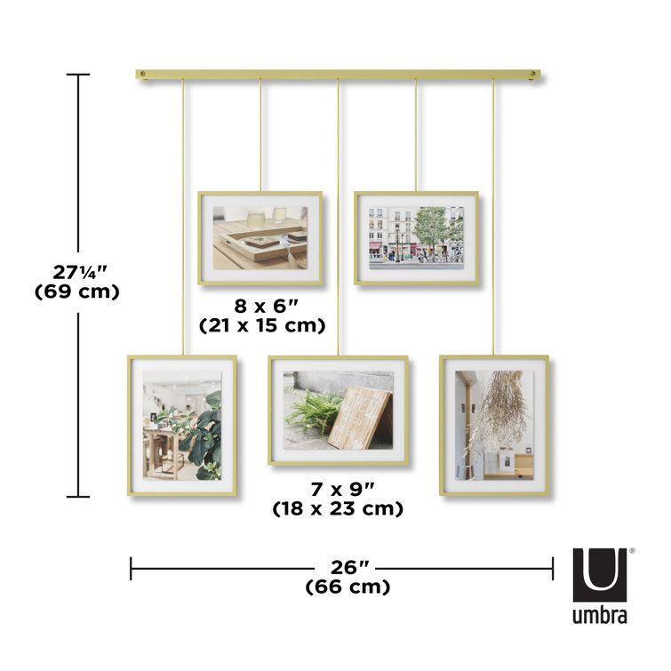 Matte Brass Floating Wall Collage Frame Set, 5-Piece