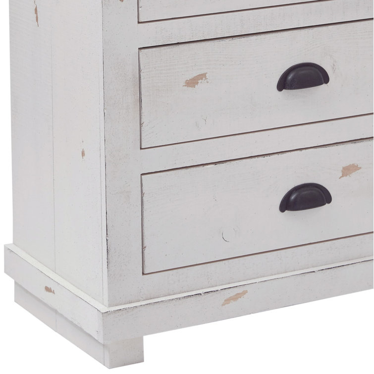 Lodge-Style Distressed Wood 3-Drawer Nightstand with Gunmetal Handles