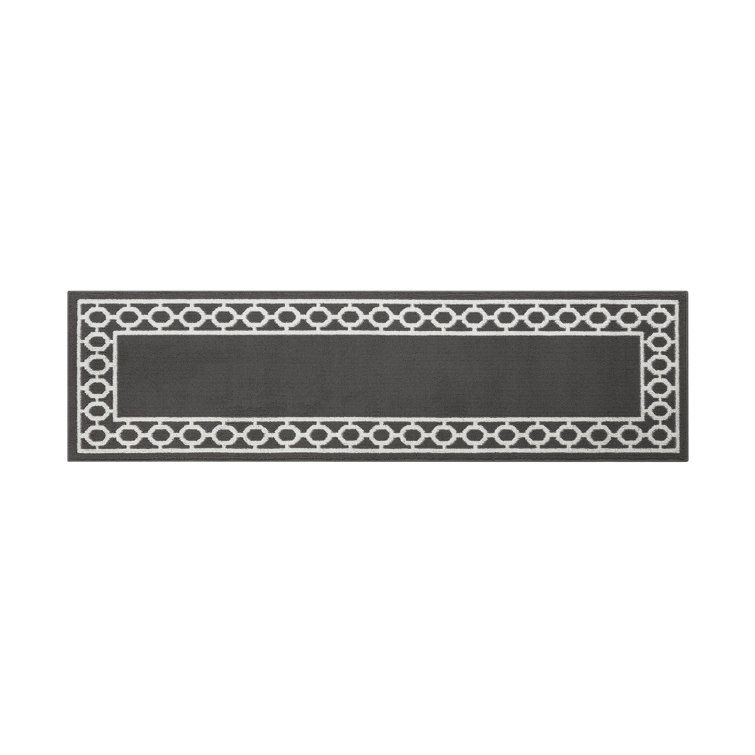 Dark Grey and White Tufted Trellis Runner Rug, 26" x 72"