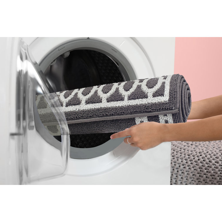 Dark Grey and White Tufted Trellis Runner Rug, 26" x 72"