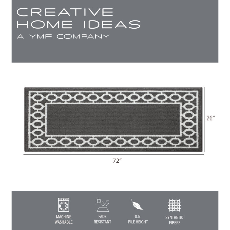 Dark Grey and White Tufted Trellis Runner Rug, 26" x 72"