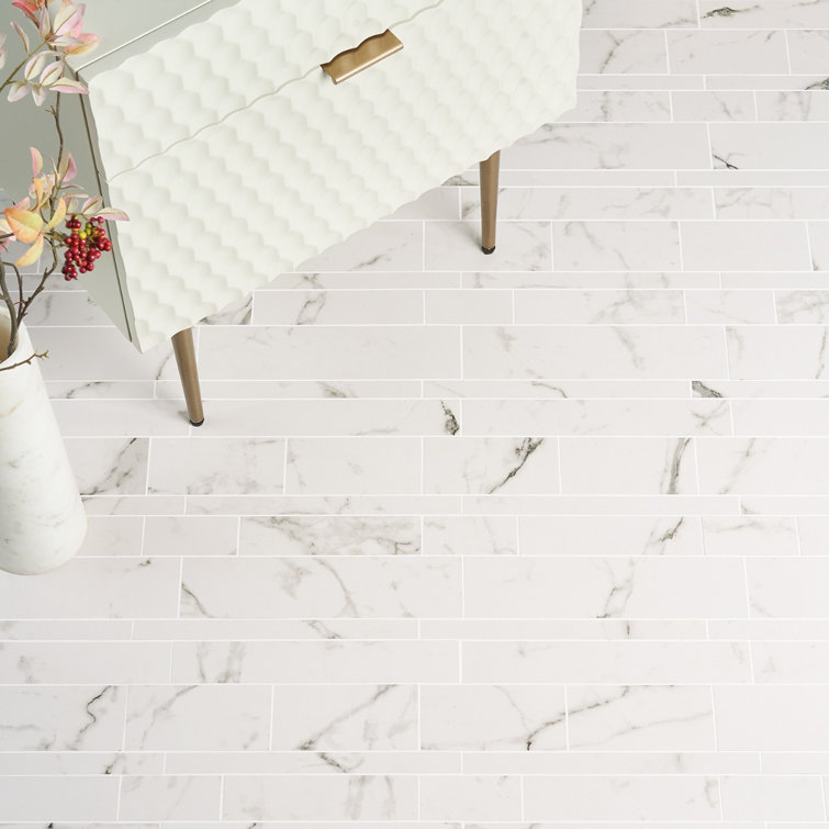 Saroshi Statuario Venato Matte Porcelain Marble Look Mosaic Tile