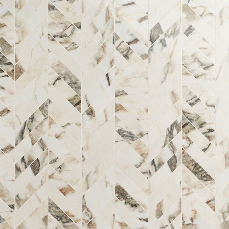 Calacatta Rustico Polished Porcelain Chevron Mosaic Tile