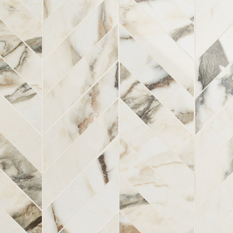 Calacatta Rustico Polished Porcelain Chevron Mosaic Tile