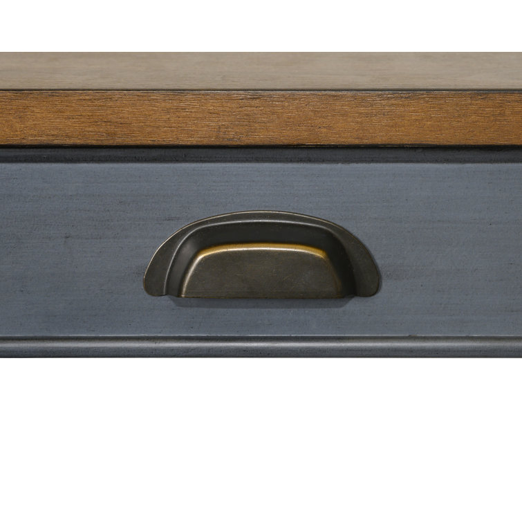 Transitional Blue-Brown Wood Executive Desk with Power Outlet and Drawers