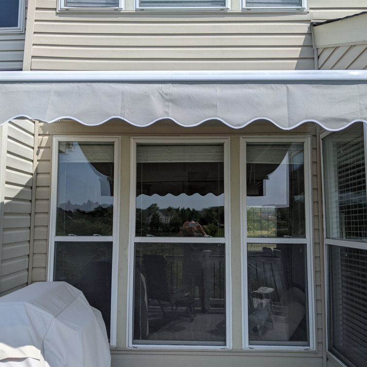 Burgundy Motorized Retractable Patio Awning with White Frame