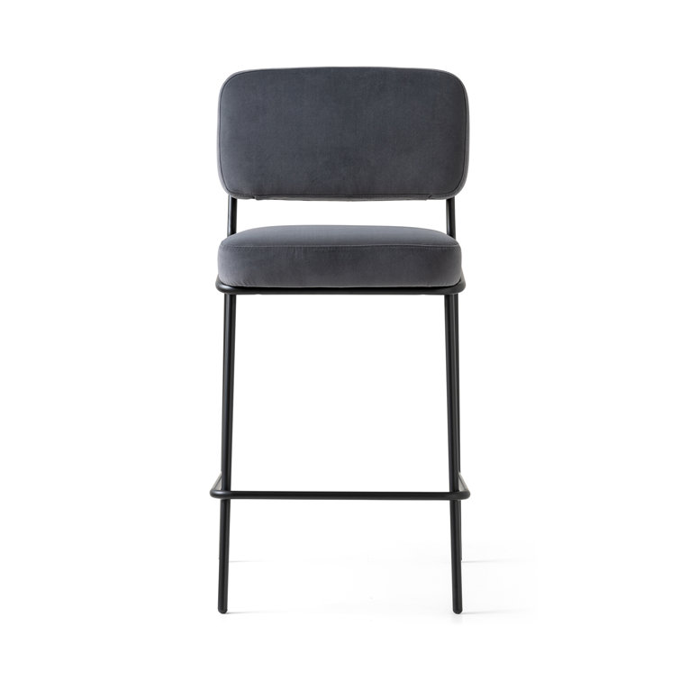 Matte Black Metal Frame Upholstered Counter Stool with Low Back
