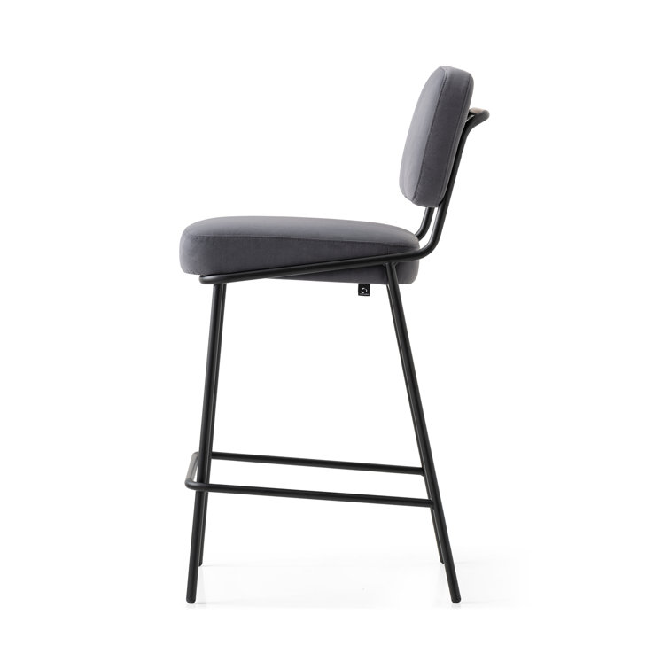 Matte Black Metal Frame Upholstered Counter Stool with Low Back