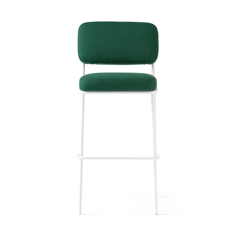 Matte Optic White and Forest Green Upholstered Counter Stool with Metal Frame