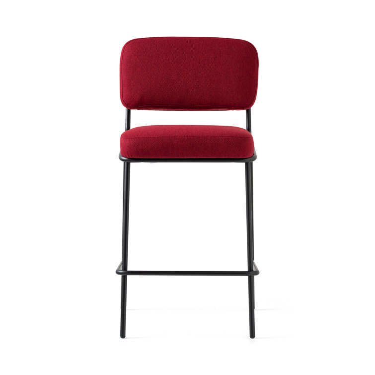 Matte Black Metal Frame Upholstered Counter Stool with Low Back