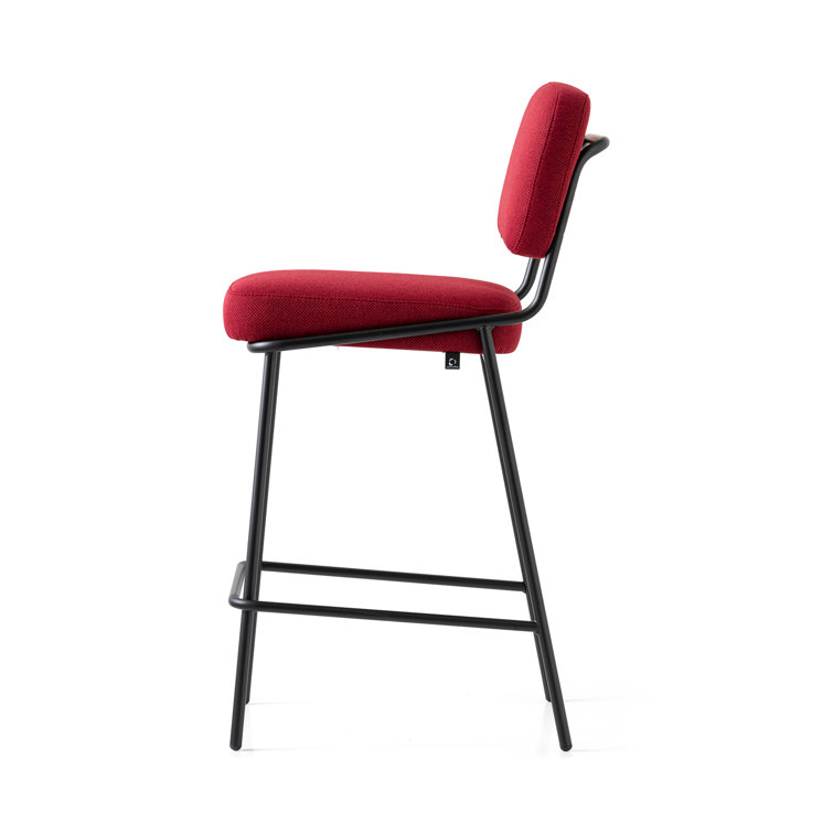Matte Black Metal Frame Upholstered Counter Stool with Low Back