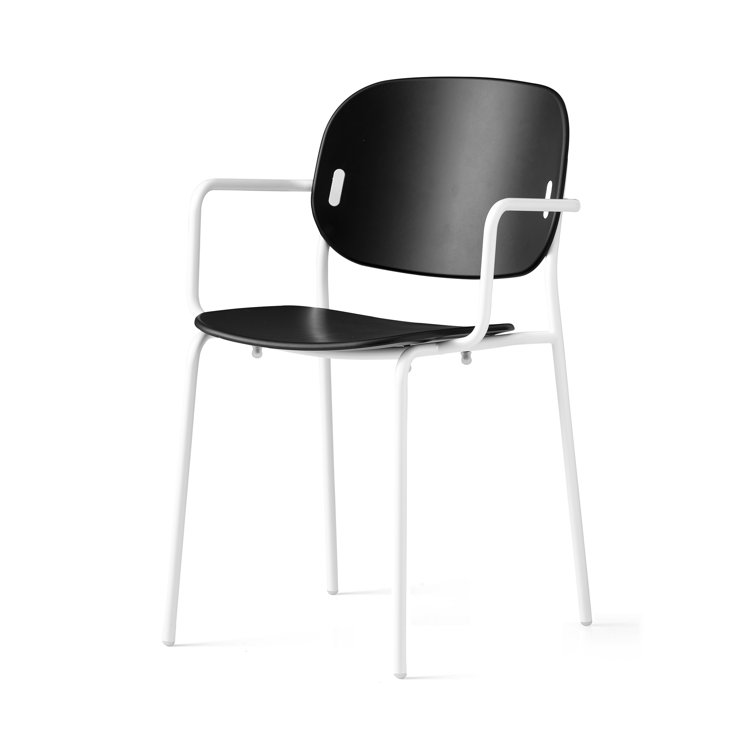 Matt Optic White Metal Arm Chair with Solid Back