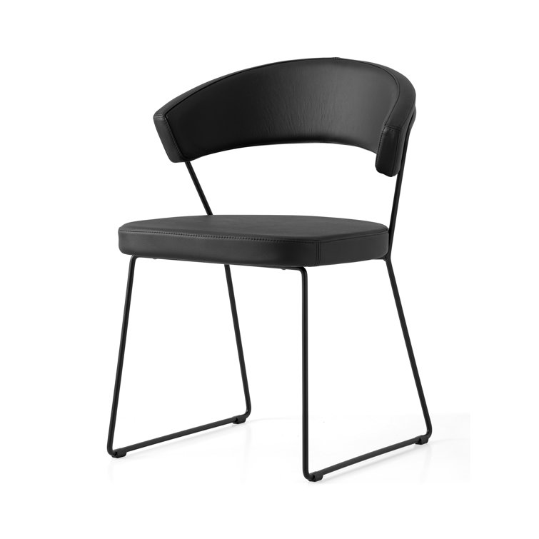Matt Black Lacquered Metal & Soft Leather Upholstered Side Chair