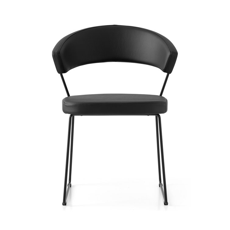 Matt Black Lacquered Metal & Soft Leather Upholstered Side Chair