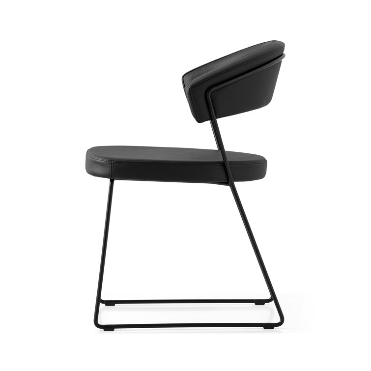 Matt Black Lacquered Metal & Soft Leather Upholstered Side Chair