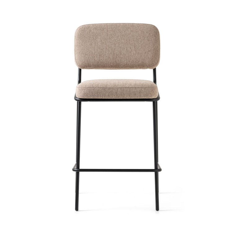 Matte Black Metal Frame Upholstered Counter Stool with Low Back
