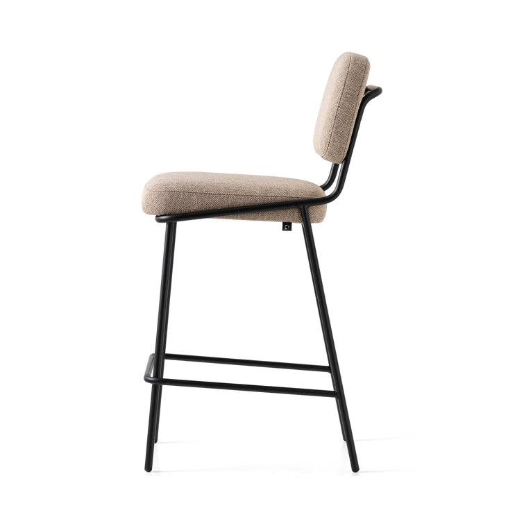 Matte Black Metal Frame Upholstered Counter Stool with Low Back