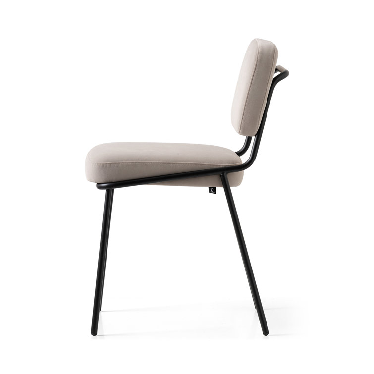 Sand Hues & Matte Black Metal Upholstered Side Chair