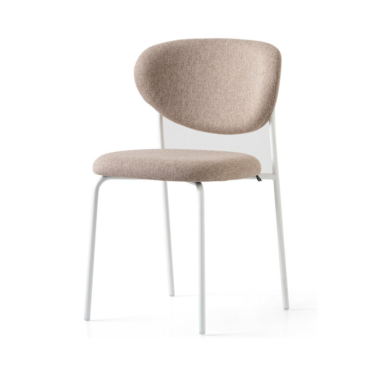 Taupe Upholstered Side Chair with Optic White Metal Frame