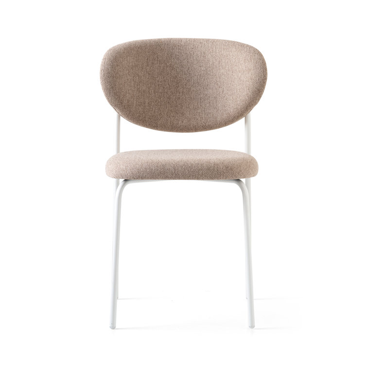 Taupe Upholstered Side Chair with Optic White Metal Frame