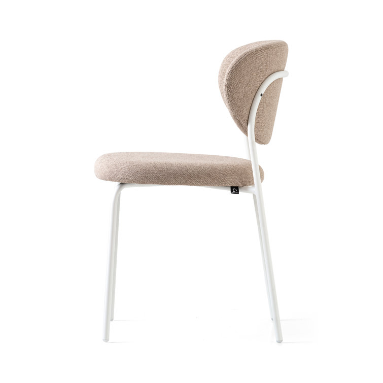 Taupe Upholstered Side Chair with Optic White Metal Frame