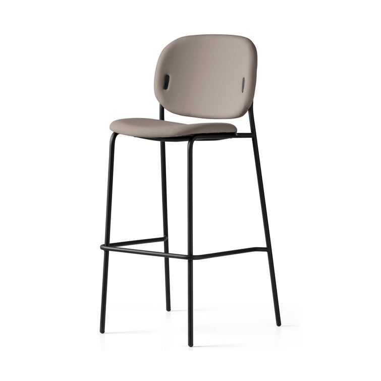 Square Base Taupe Fabric Upholstered Bar Stool with Metal Frame