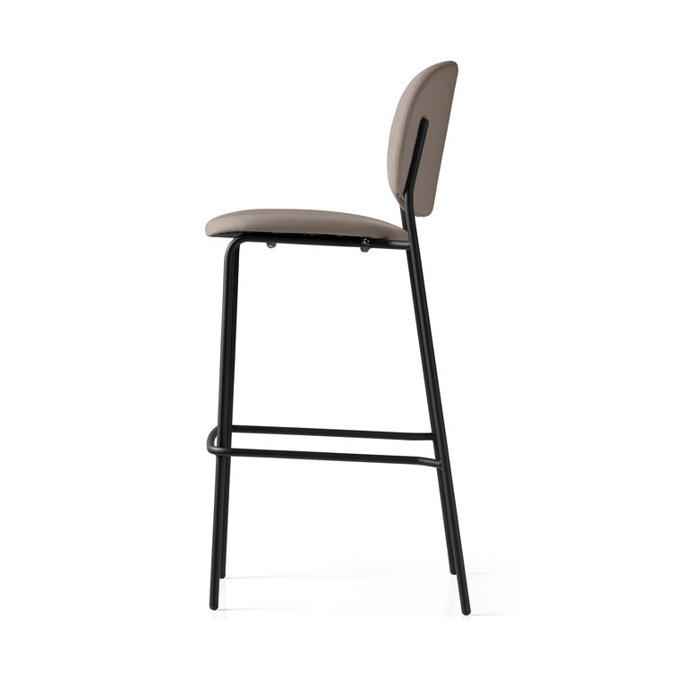 Square Base Taupe Fabric Upholstered Bar Stool with Metal Frame