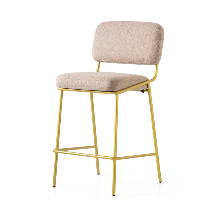 Sand Upholstered Counter Stool with Painted Brass Metal Frame