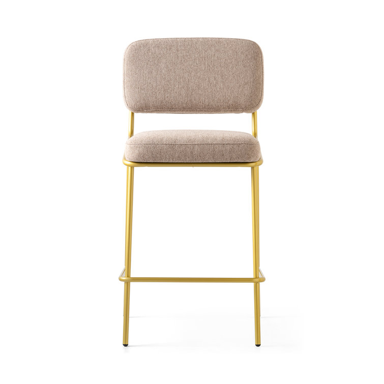 Sand Upholstered Counter Stool with Painted Brass Metal Frame