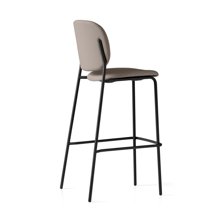 Square Base Taupe Fabric Upholstered Bar Stool with Metal Frame