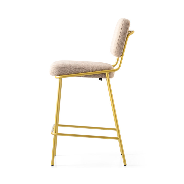 Sand Upholstered Counter Stool with Painted Brass Metal Frame