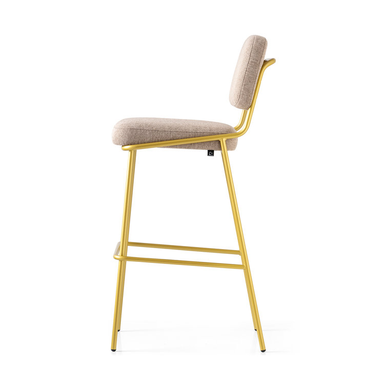 Retro Brass & Black Square Base Low Back Bar Stool