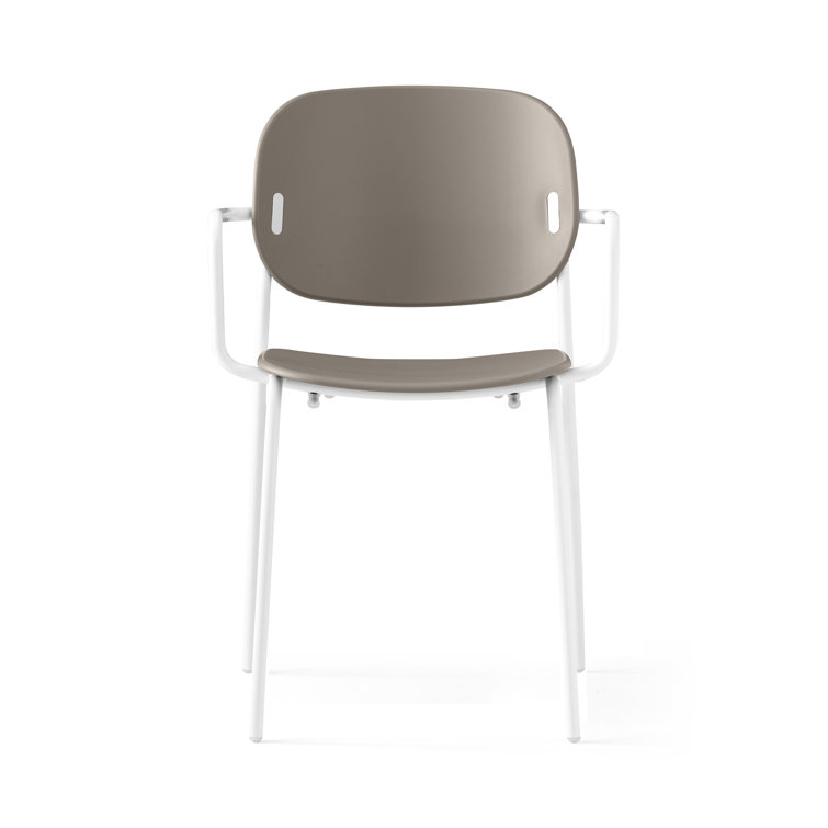 Matt Optic White Metal Arm Chair with Solid Back