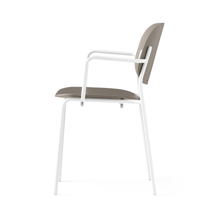 Matt Optic White Metal Arm Chair with Solid Back