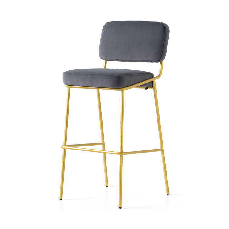 Retro Brass & Black Square Base Low Back Bar Stool