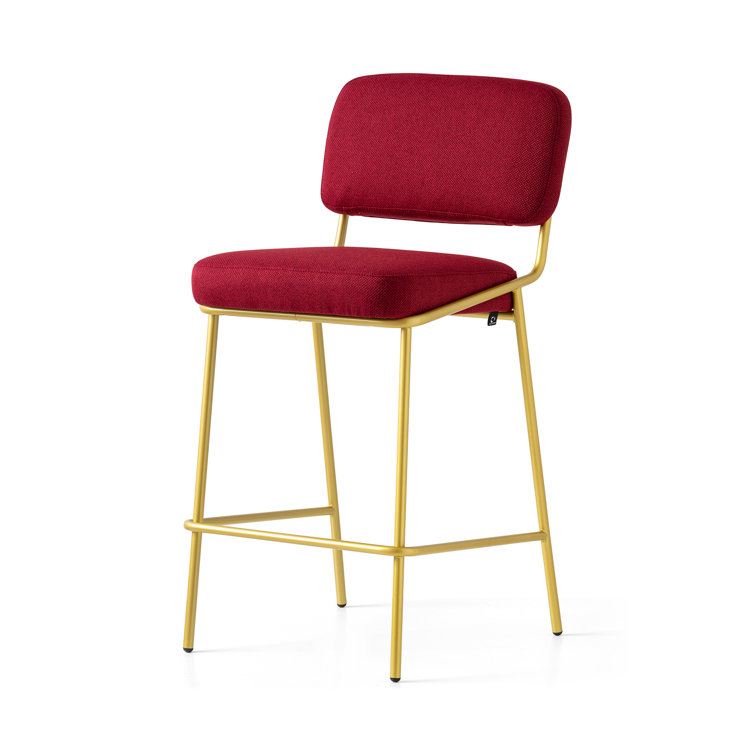 Sand Upholstered Counter Stool with Painted Brass Metal Frame
