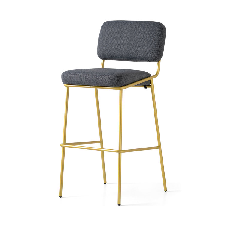 Retro Brass & Black Square Base Low Back Bar Stool