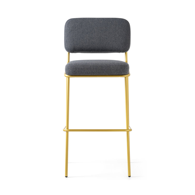 Retro Brass & Black Square Base Low Back Bar Stool