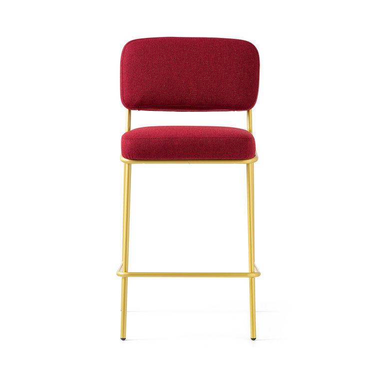 Sand Upholstered Counter Stool with Painted Brass Metal Frame