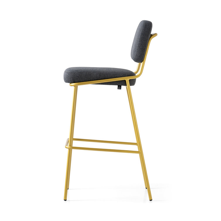 Retro Brass & Black Square Base Low Back Bar Stool