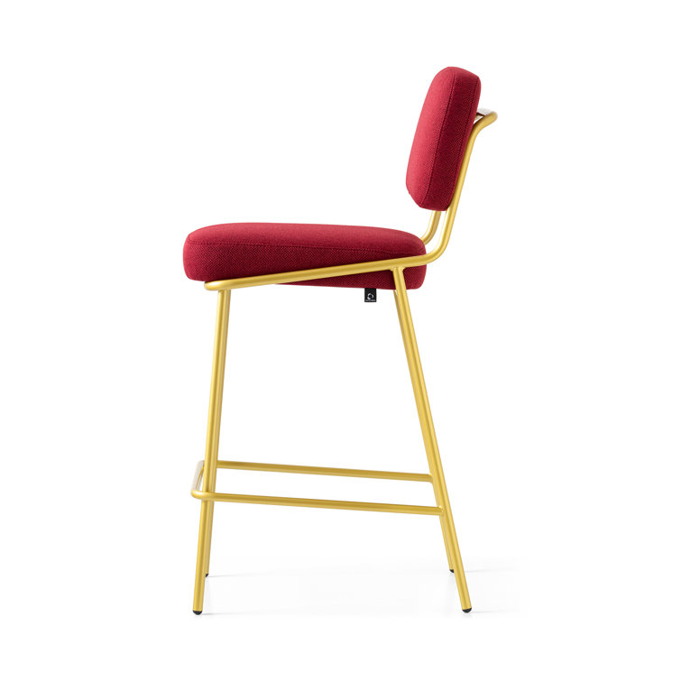 Sand Upholstered Counter Stool with Painted Brass Metal Frame
