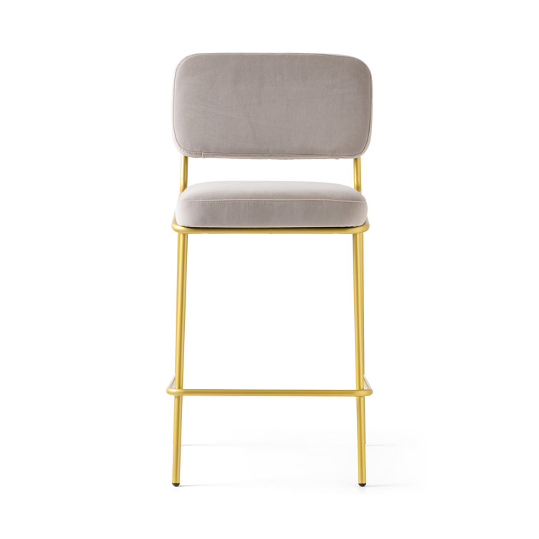 Sand Upholstered Counter Stool with Painted Brass Metal Frame