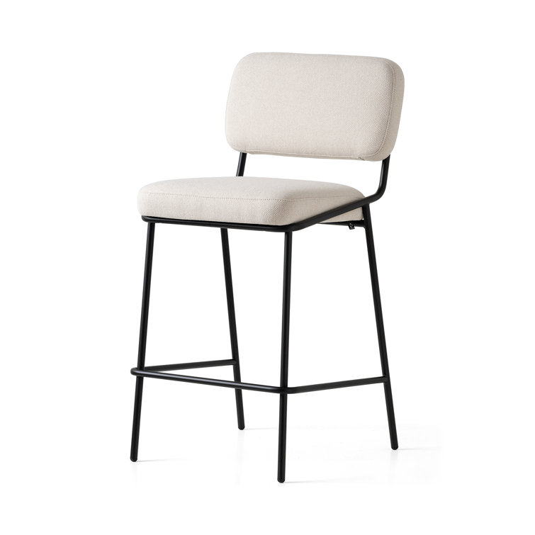Matte Black Metal Frame Upholstered Counter Stool with Low Back