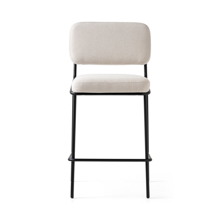 Matte Black Metal Frame Upholstered Counter Stool with Low Back