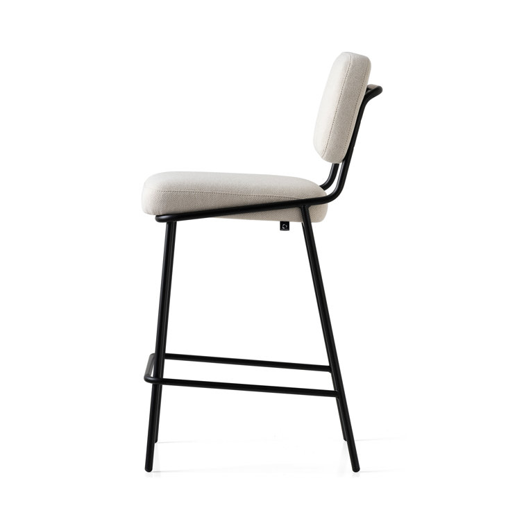 Matte Black Metal Frame Upholstered Counter Stool with Low Back
