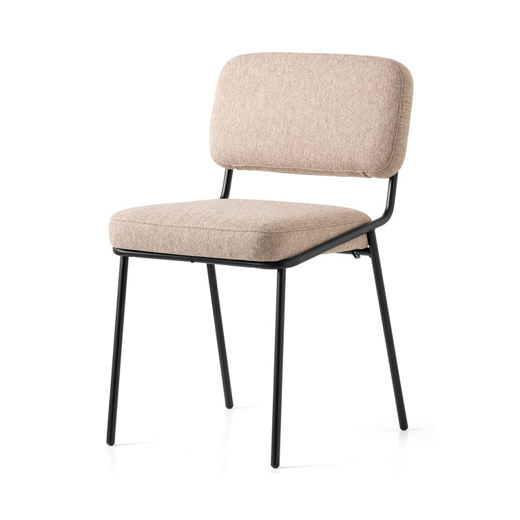 Sand Hues & Matte Black Metal Upholstered Side Chair