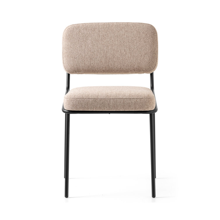 Sand Hues & Matte Black Metal Upholstered Side Chair