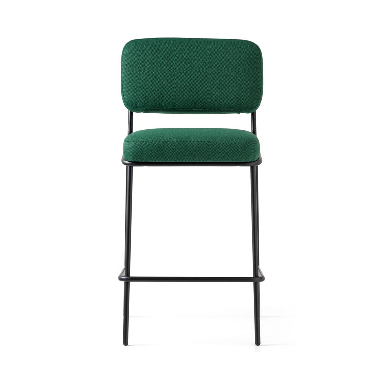 Lacquered Metal and Forest Green Upholstered Square Counter Stool