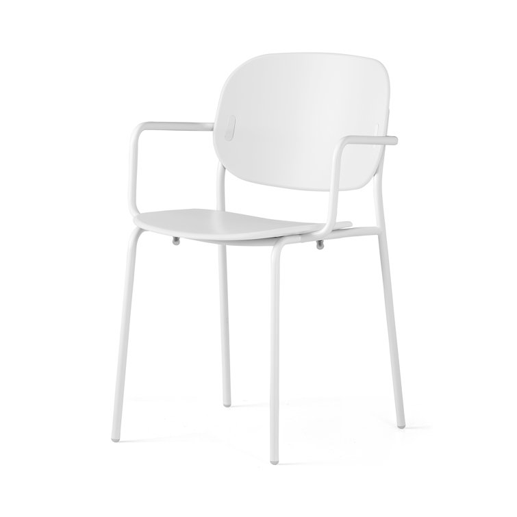 Matt Optic White Metal Arm Chair with Solid Back