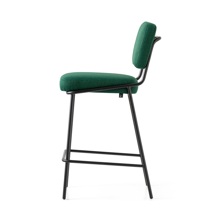 Lacquered Metal and Forest Green Upholstered Square Counter Stool